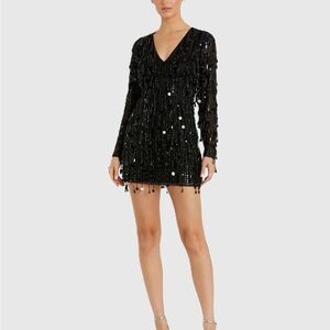 Mac Duggal Black Sequin Long Sleeve Dress